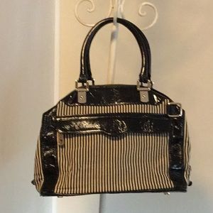 Rebecca Minkoff Black Patent and Fabric Bag.